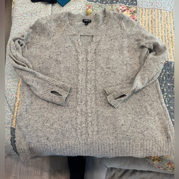 torrid Sweaters - Torrid Heather Gray Cable Knit Sweater with Keyhole Accent 0X